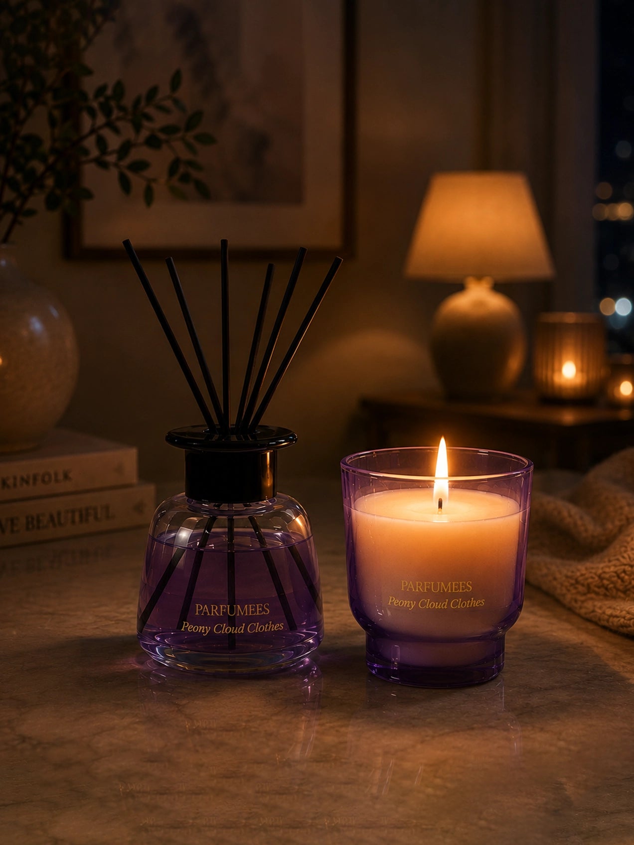 Peony Cloud Candle & Diffuser Set with Lavender Hydrangea