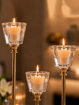 Candle Holder with Glass Base | Golden | Square Top | Set of 3