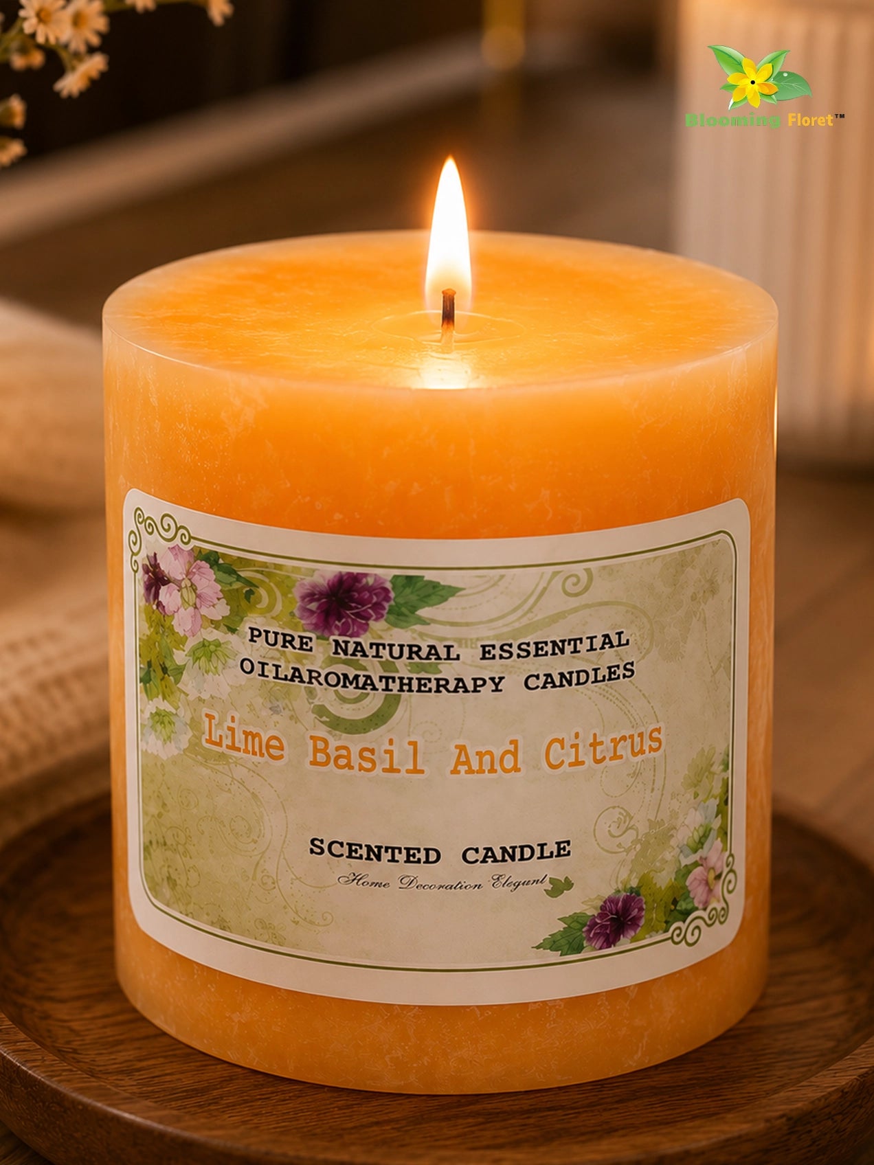 Lime Basil & Citrus Scented Pillar Candle | 8 cm | Set of 2