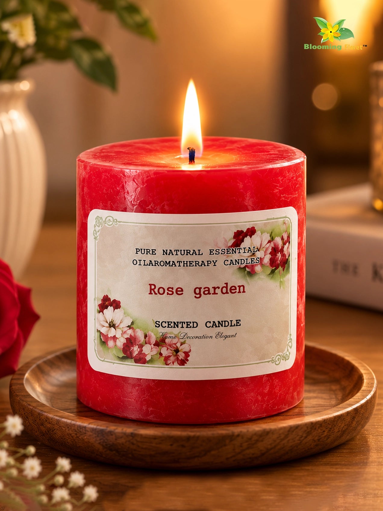 Rose Garden Scented Pillar Candle | 8 cm | Set of 2