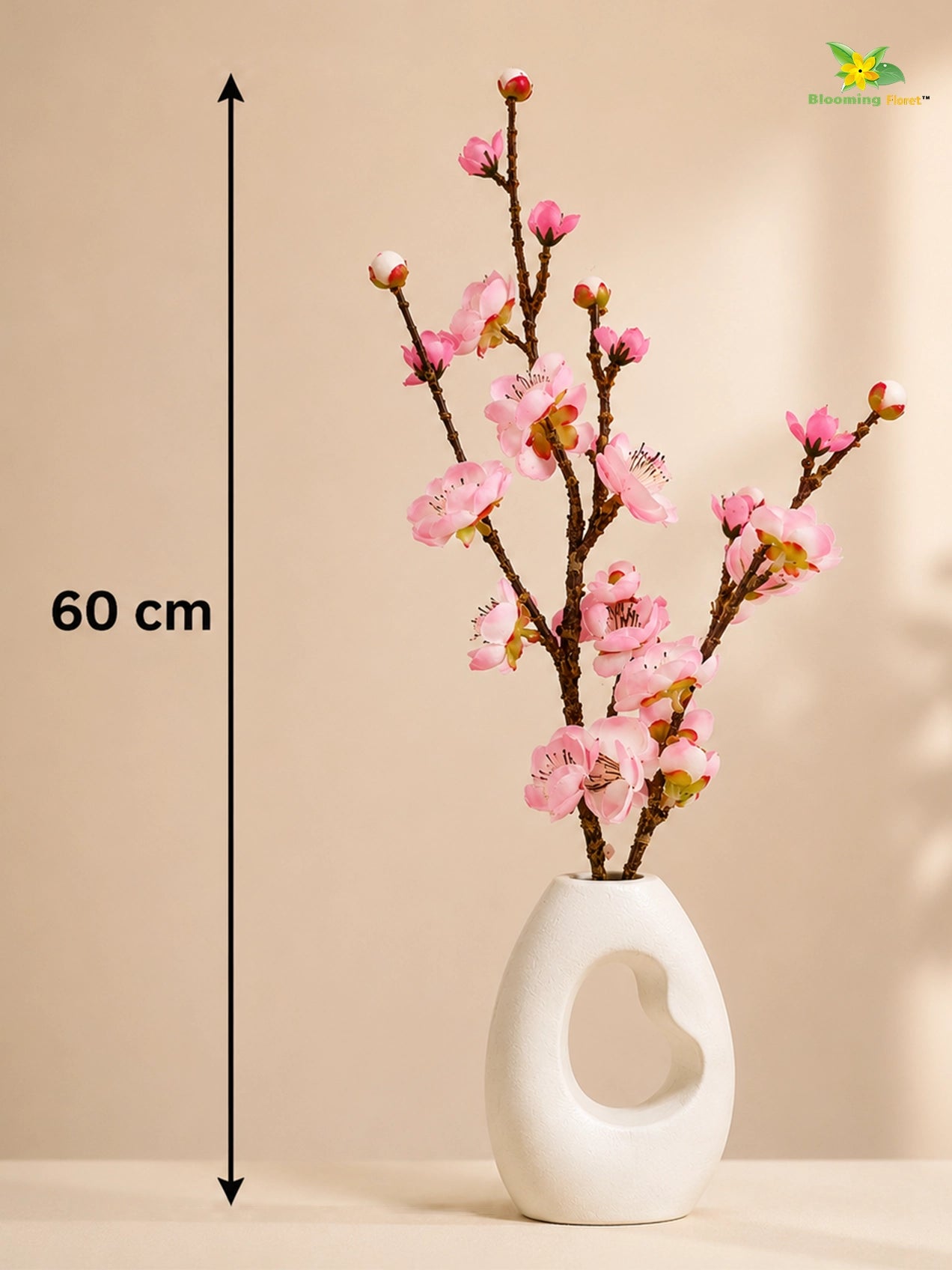 Artificial Plum Blossom Flower Stick | Pink | 60 cm | Set of 2