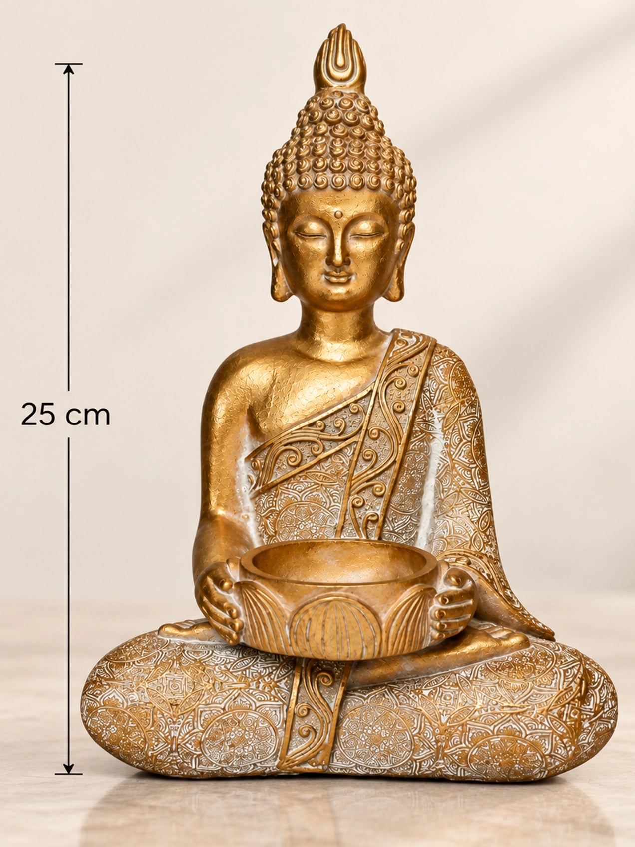 Golden Alms Buddha Statue | 25 cm