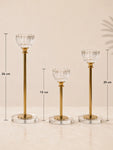 Candle Holder with Glass Base | Golden | Circular Top | Set of 3