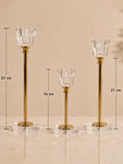 Candle Holder with Glass Base | Golden | Square Top | Set of 3