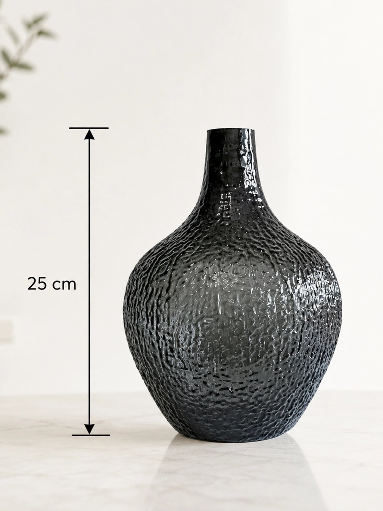 Globular Glass Vase | Black | 25 cm