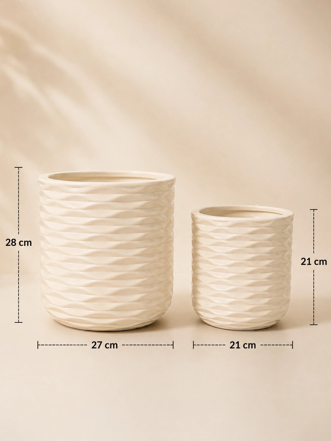 Cylindrical Planter Set | Off White | 28 cm and 21 cm