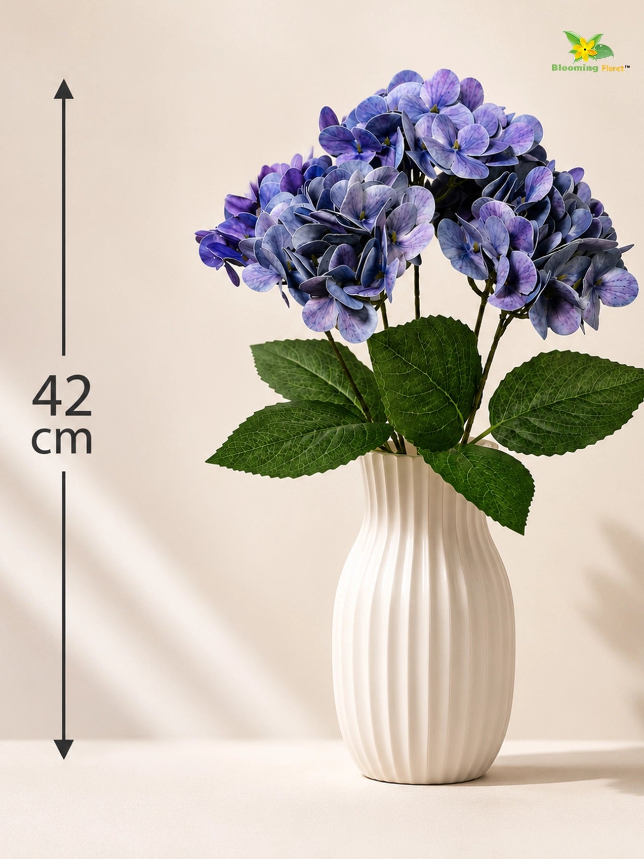 Artificial Hydrangea Flower Bunch | Blue | 42 cm