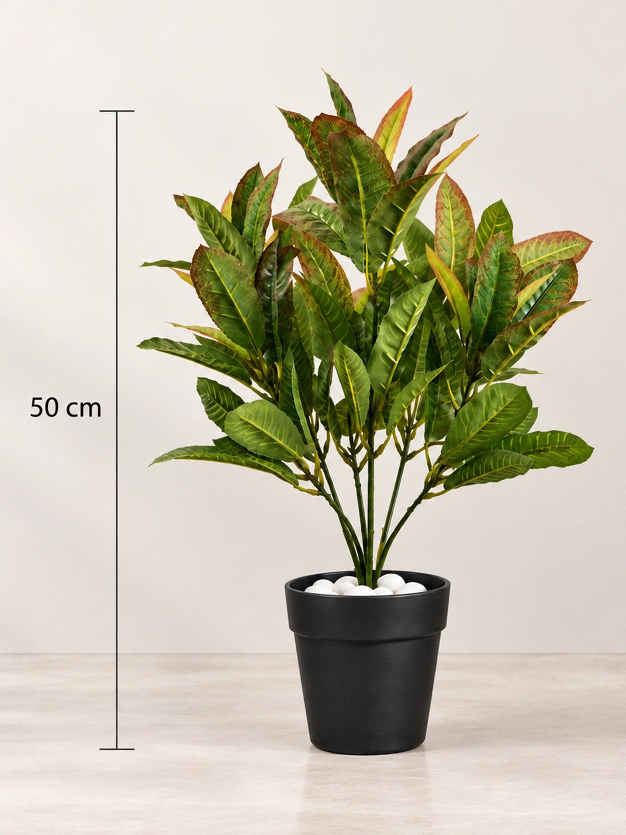 Artificial Croton Leaf Bunch Plant | 50 cm | 72 Leaves | With Basic Pot