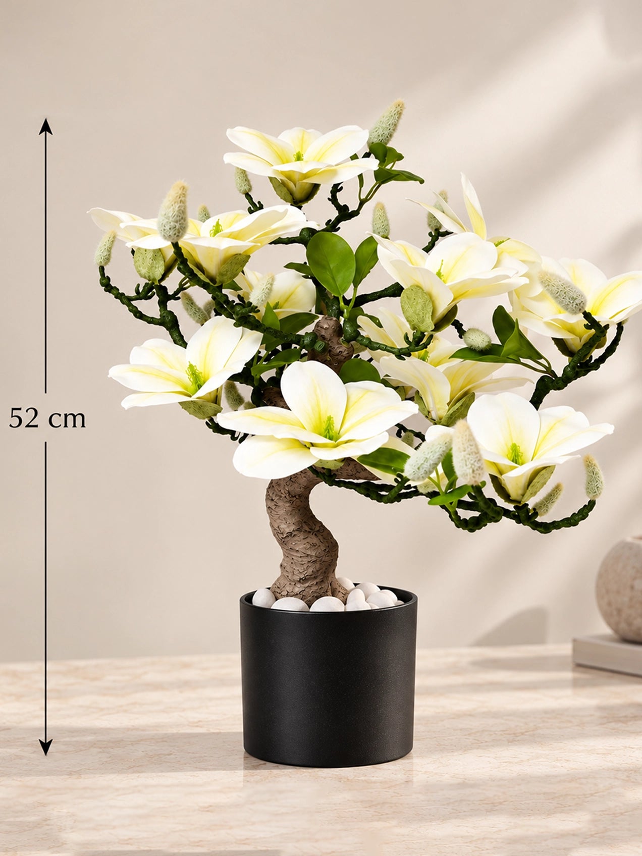 Mini Magnolia Flower Tree | White & Green | 52 cm