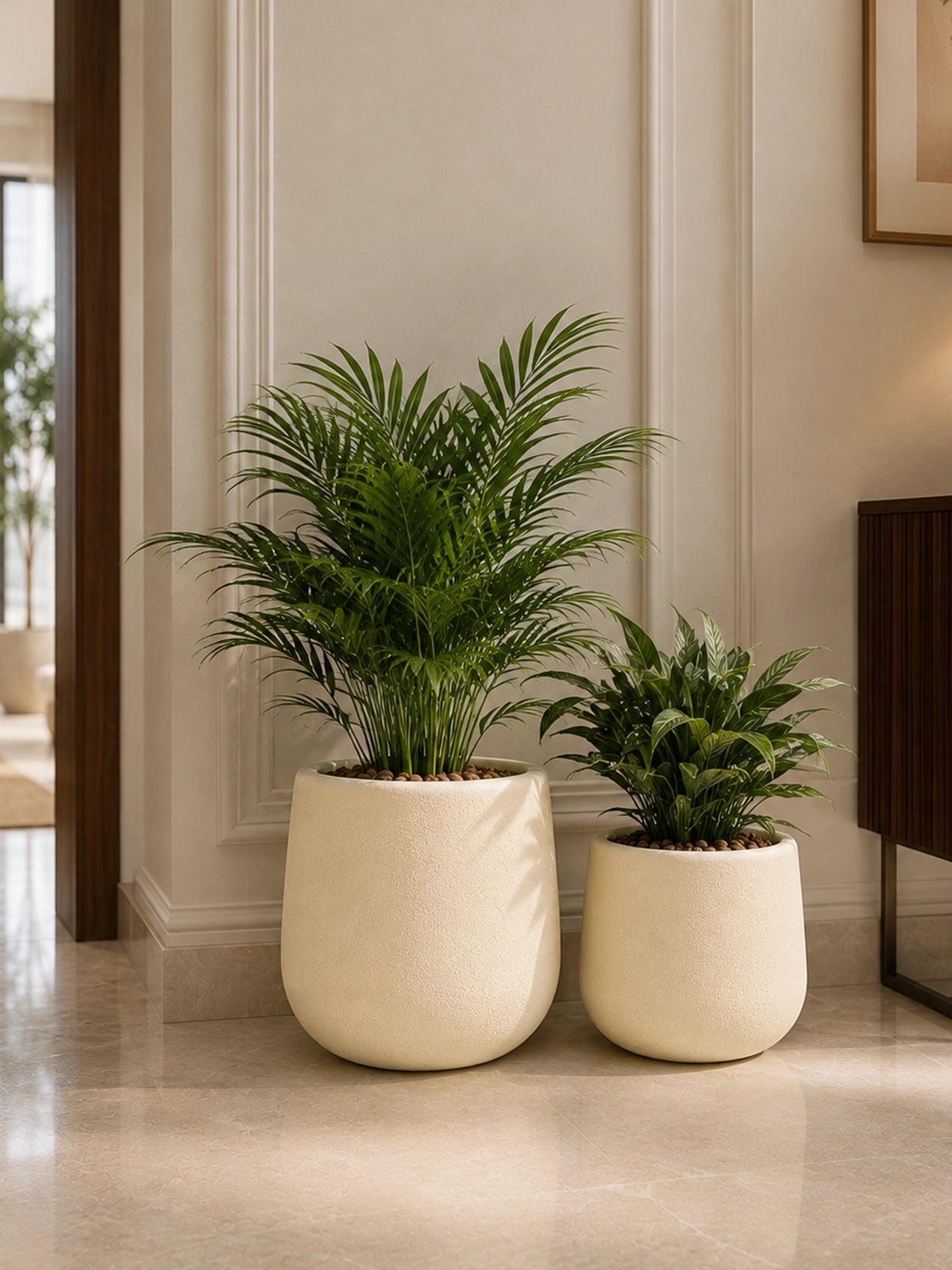 Textured Plain Cream Planters | 22 cm, 30 cm | Set of 2