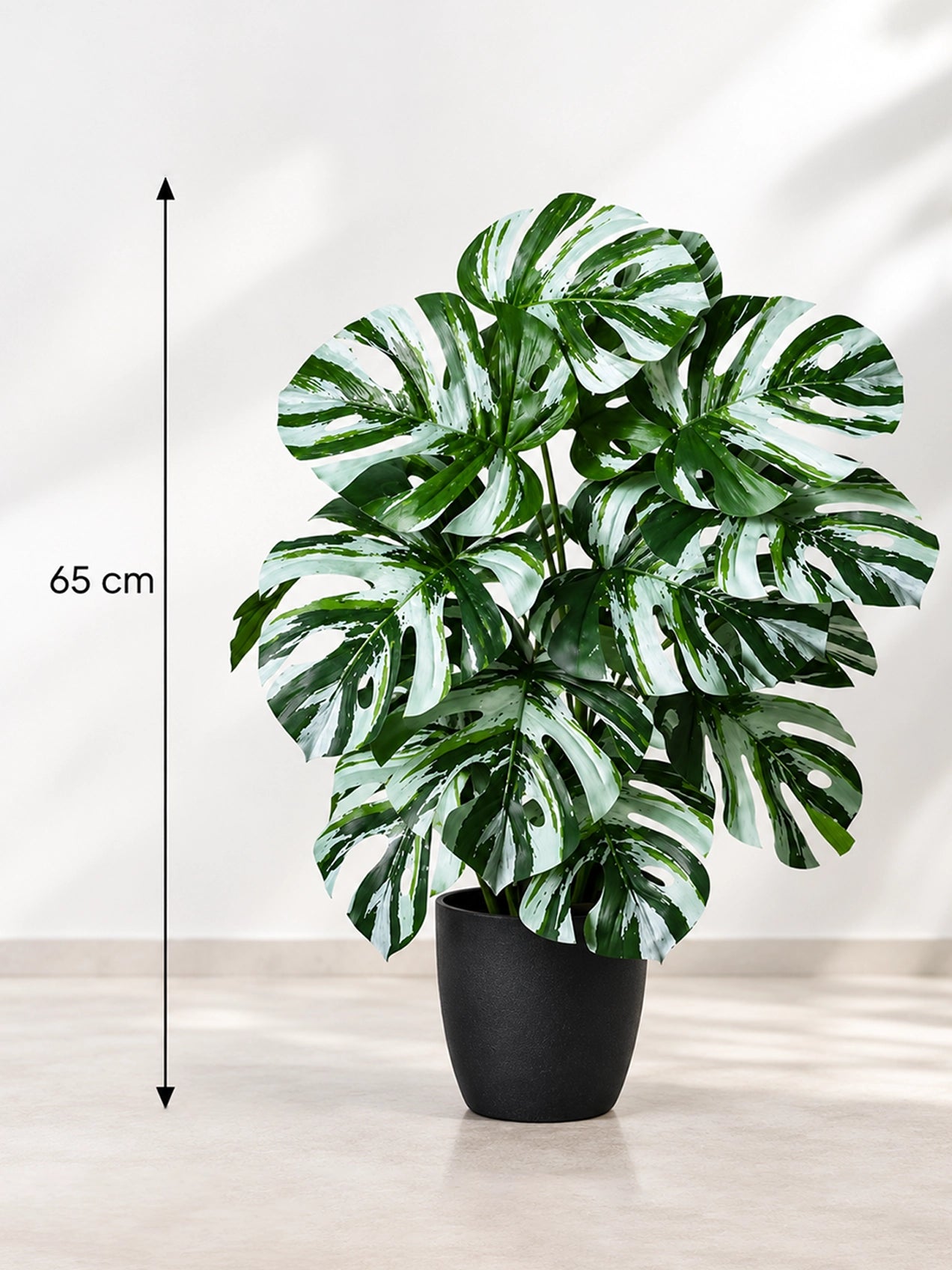 Artificial Monstera Plant | Green-Grey Leaves | 65 cm | 18 Leaves | With Basic Pot