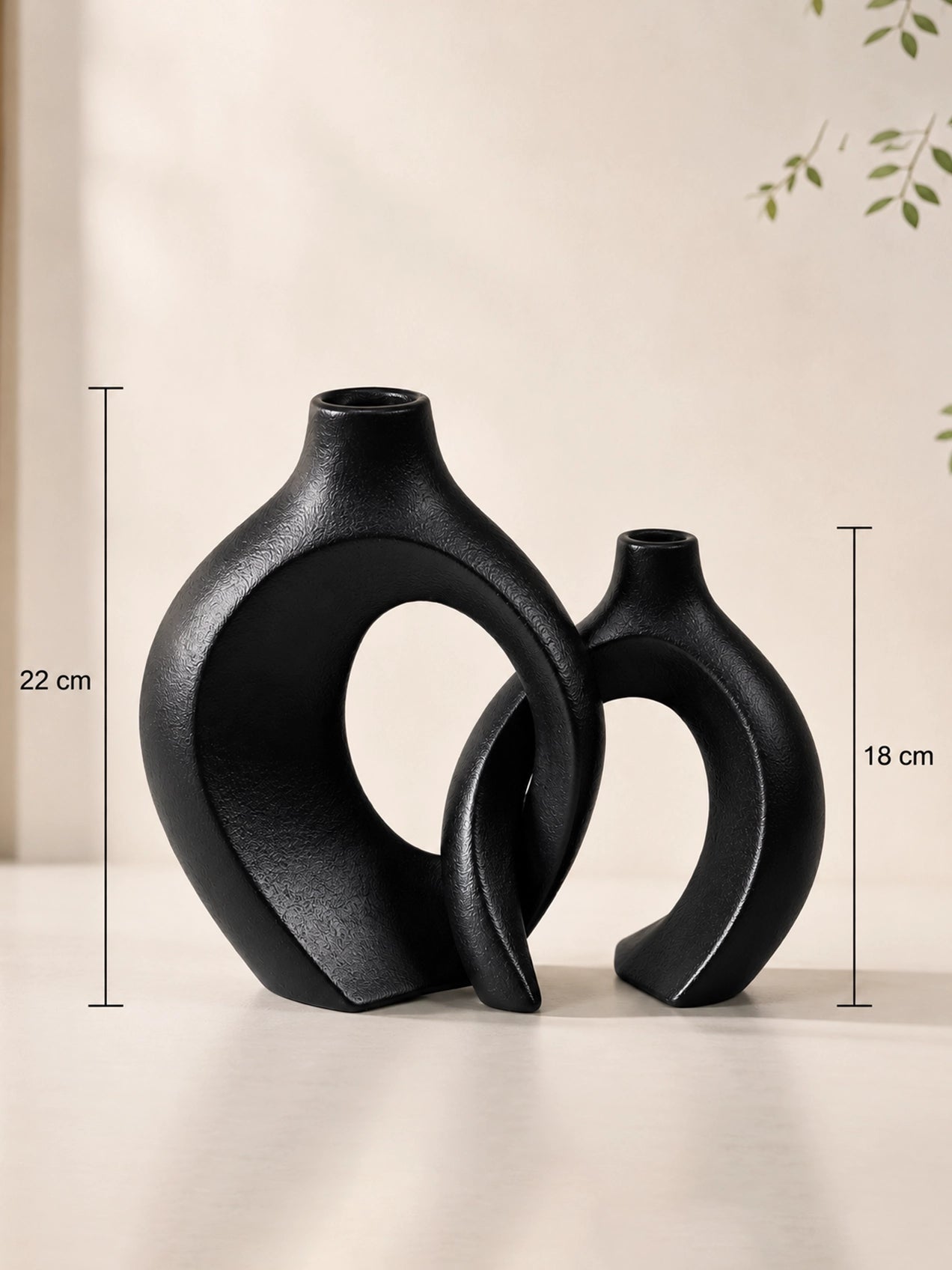 Harmony Loop Ceramic Vases | Black | 21 cm | Set of 2