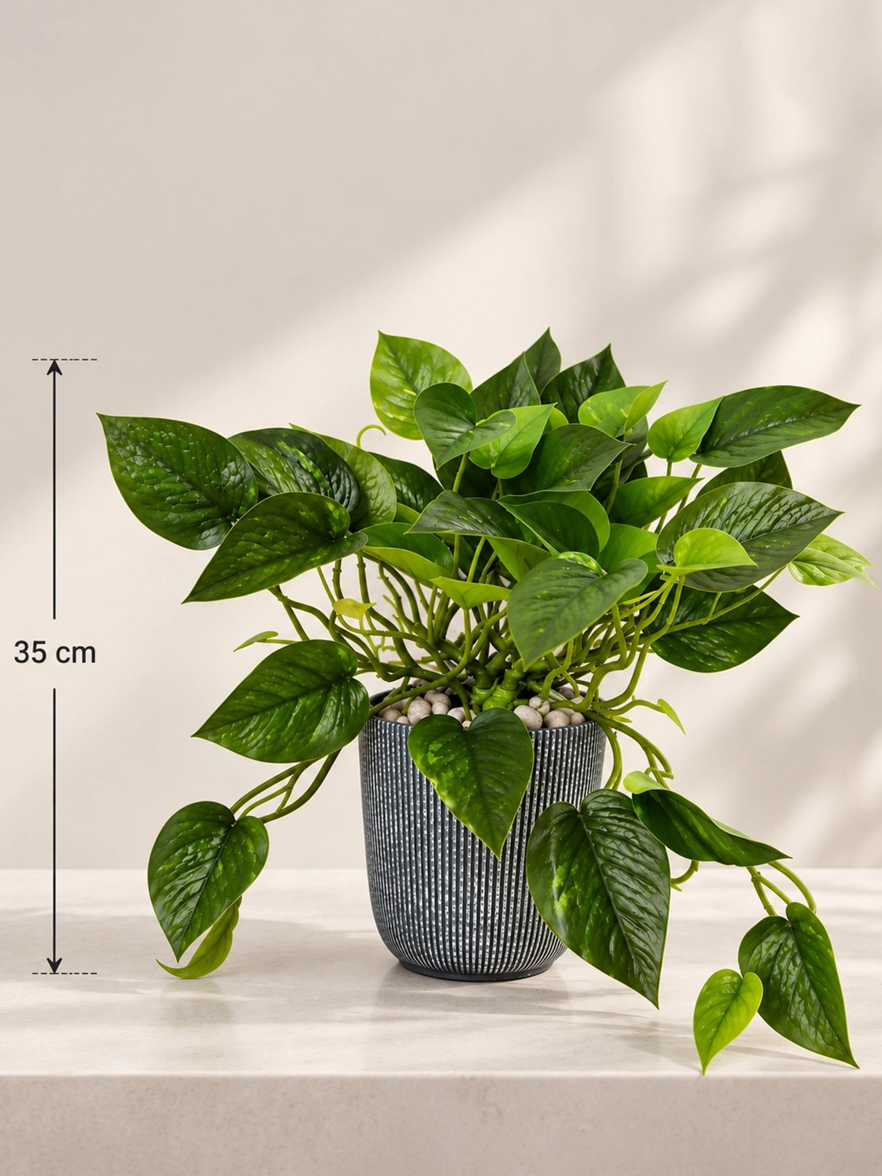Artificial Money Plant | Green Leaves | 35 cm | 36 Leaves | With Basic Black Pot