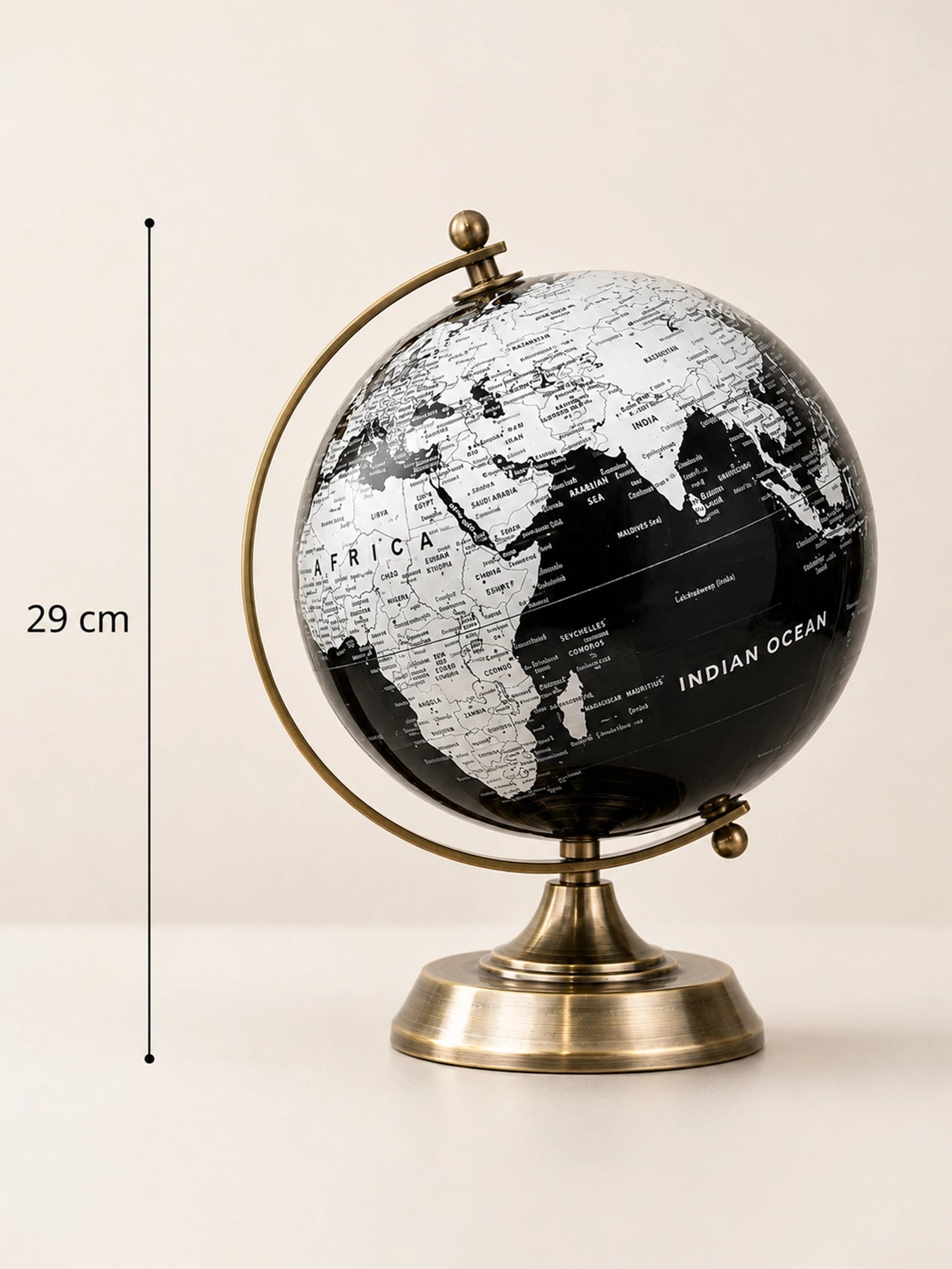 Silver & Black Globe | Lifted Metal Stand | 32 cm