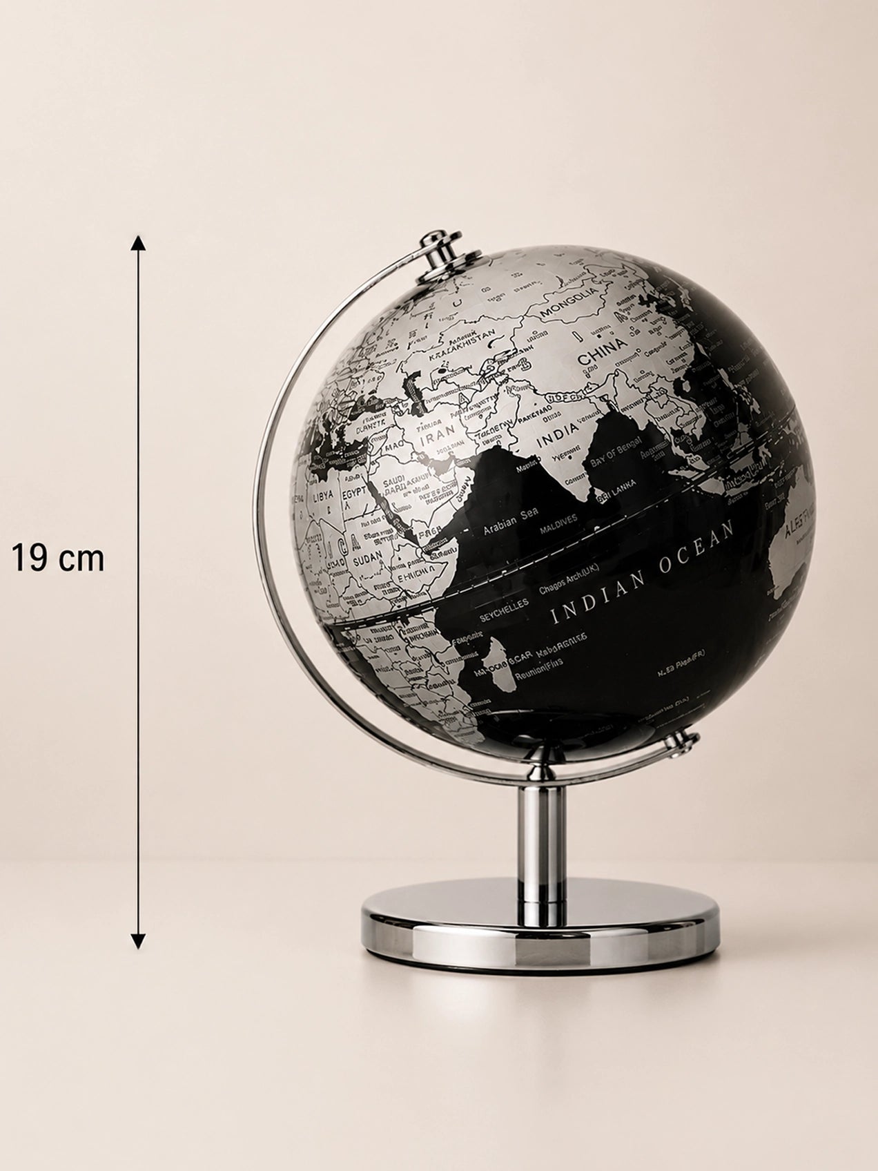 Silver & Black Globe | Plain Golden Stand | 19 cm