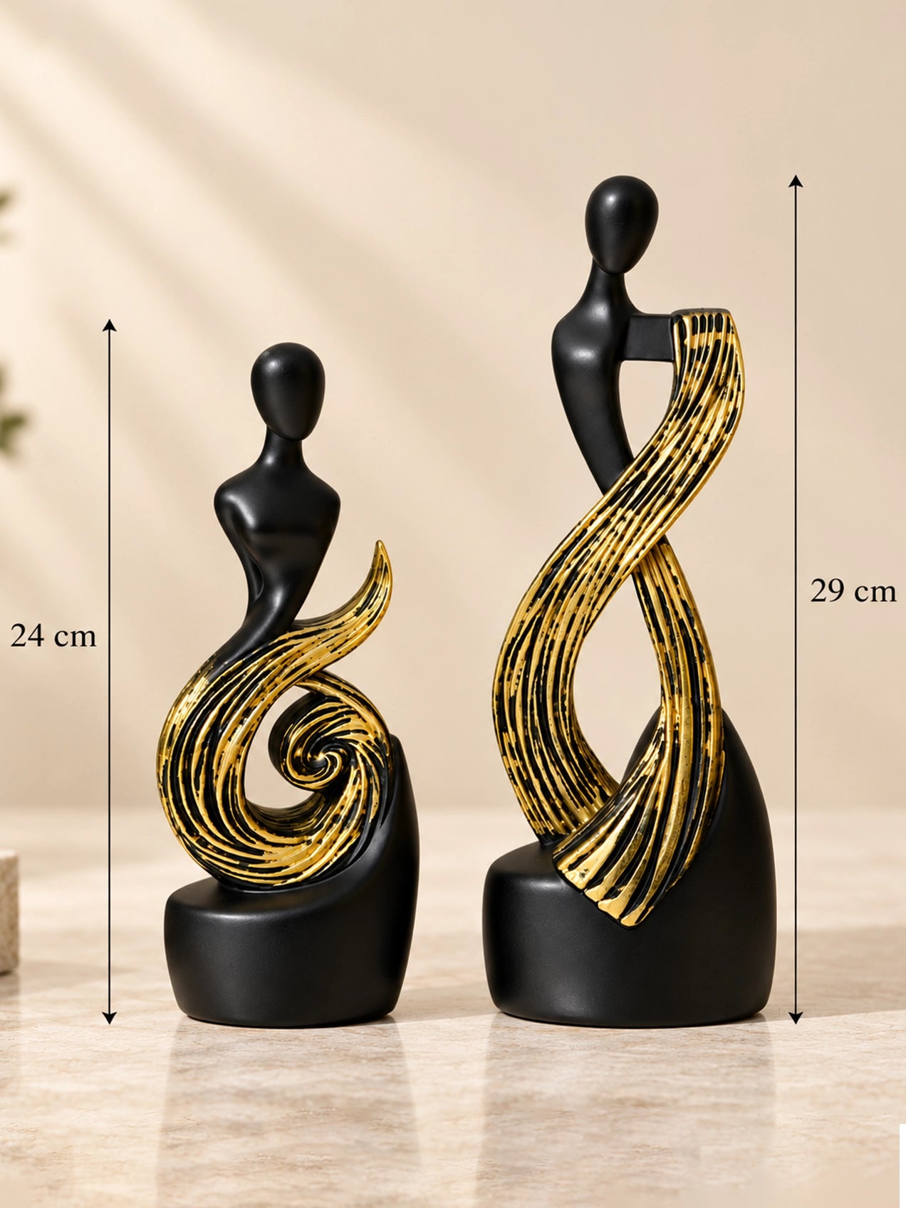 Serene Abstract Black & Gold Figures | 29 cm, 24 cm | Set of 2