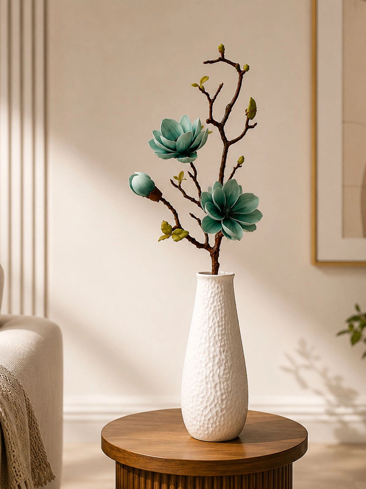 Reed Diffuser & Candle Set with Blue Magnolia Ikebana