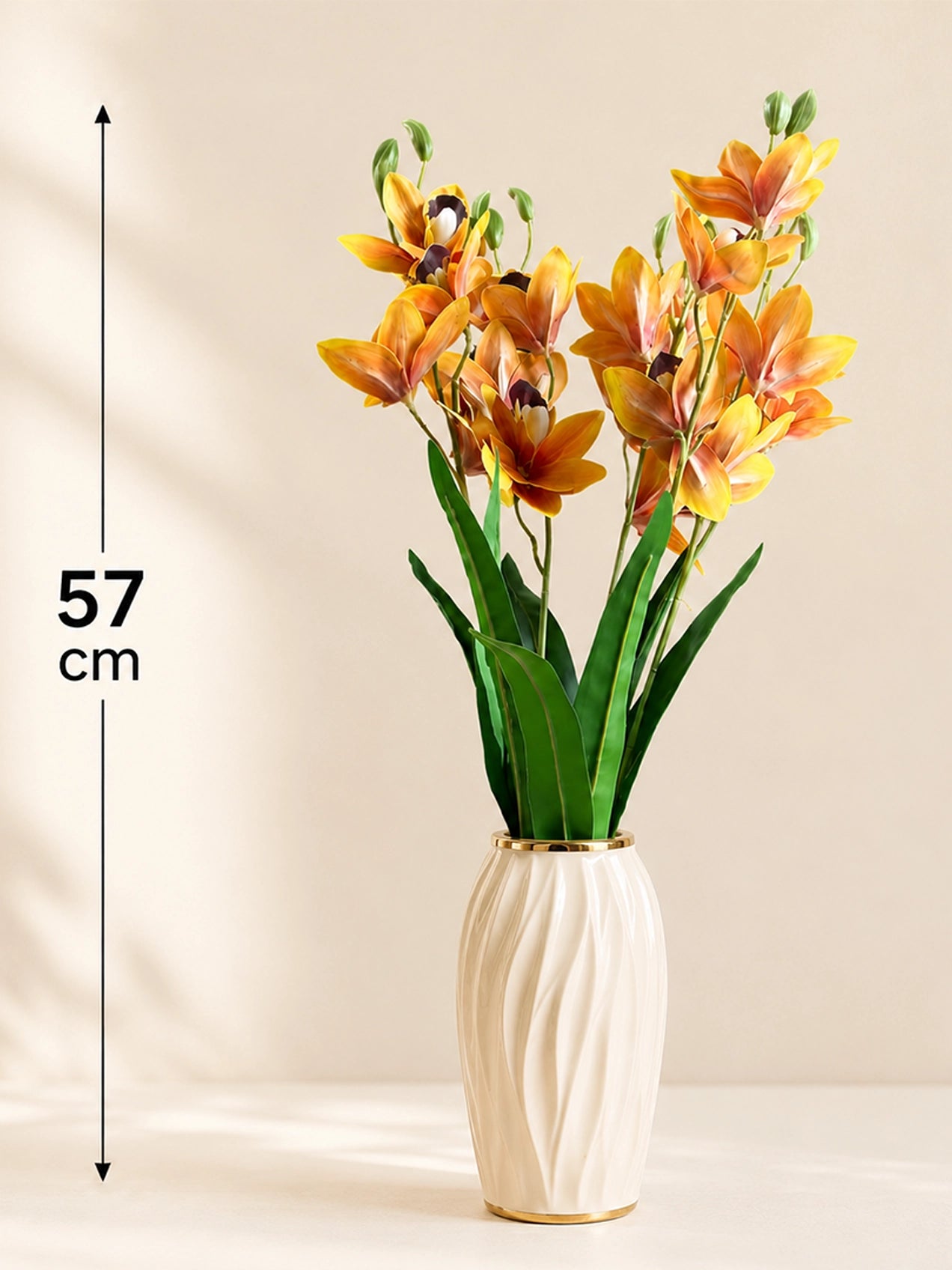Artificial Cymbidium Orchid Flower Bunch | Orange | 57 cm