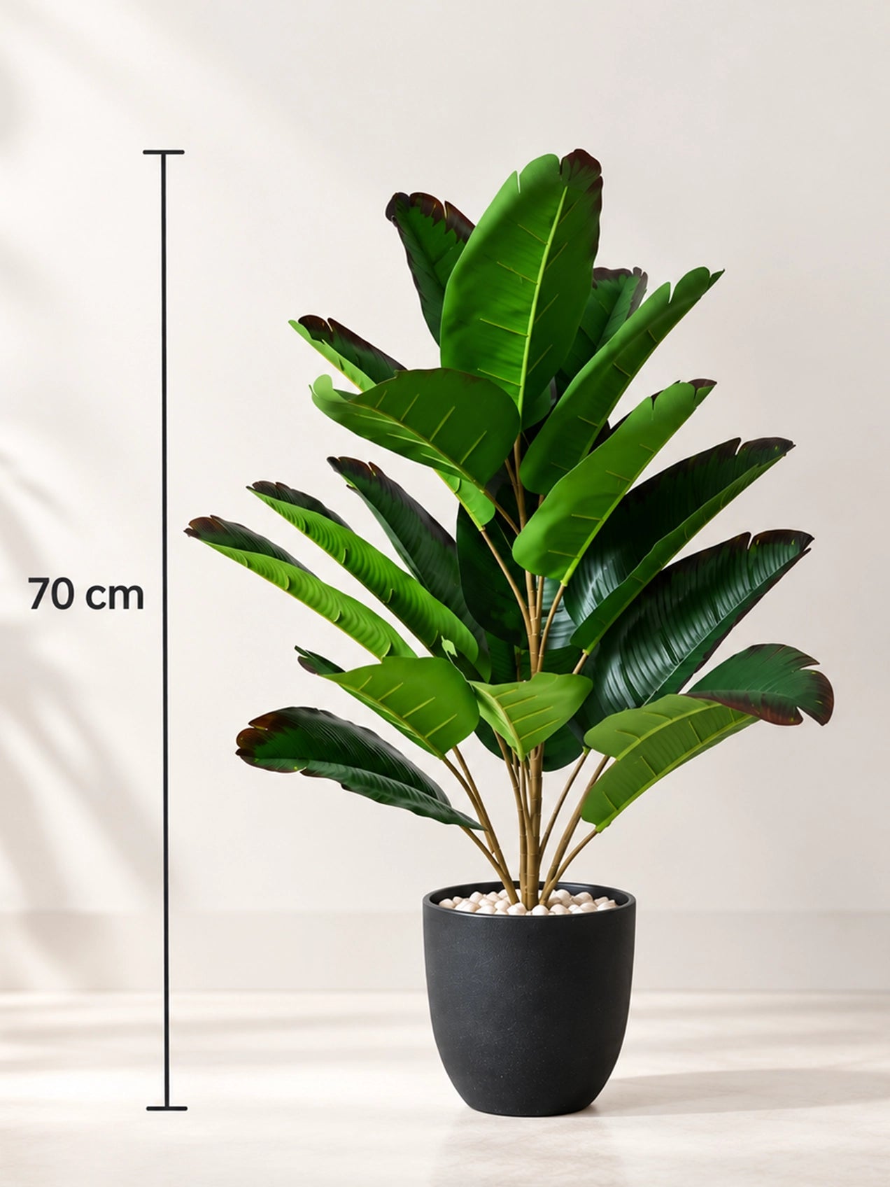 Artificial Birds of Paradise Plant | 21 Leaves | Red and Green | 70 cm | With Basic Black Pot