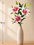 Artificial Lily Flower Stick | White & Dark Pink | 78 cm