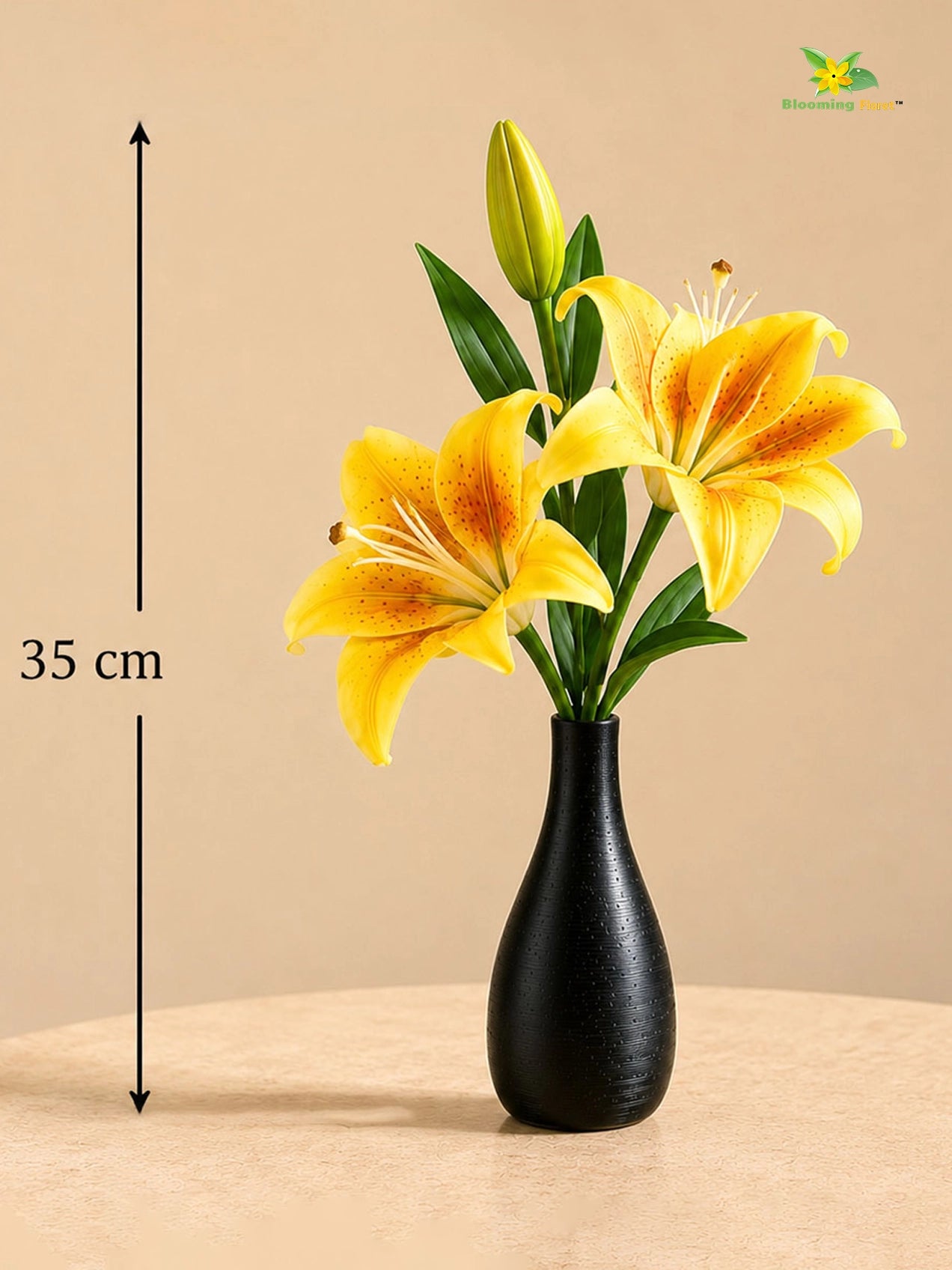 Artificial Lily Flower Stick | Yellow | 35 cm