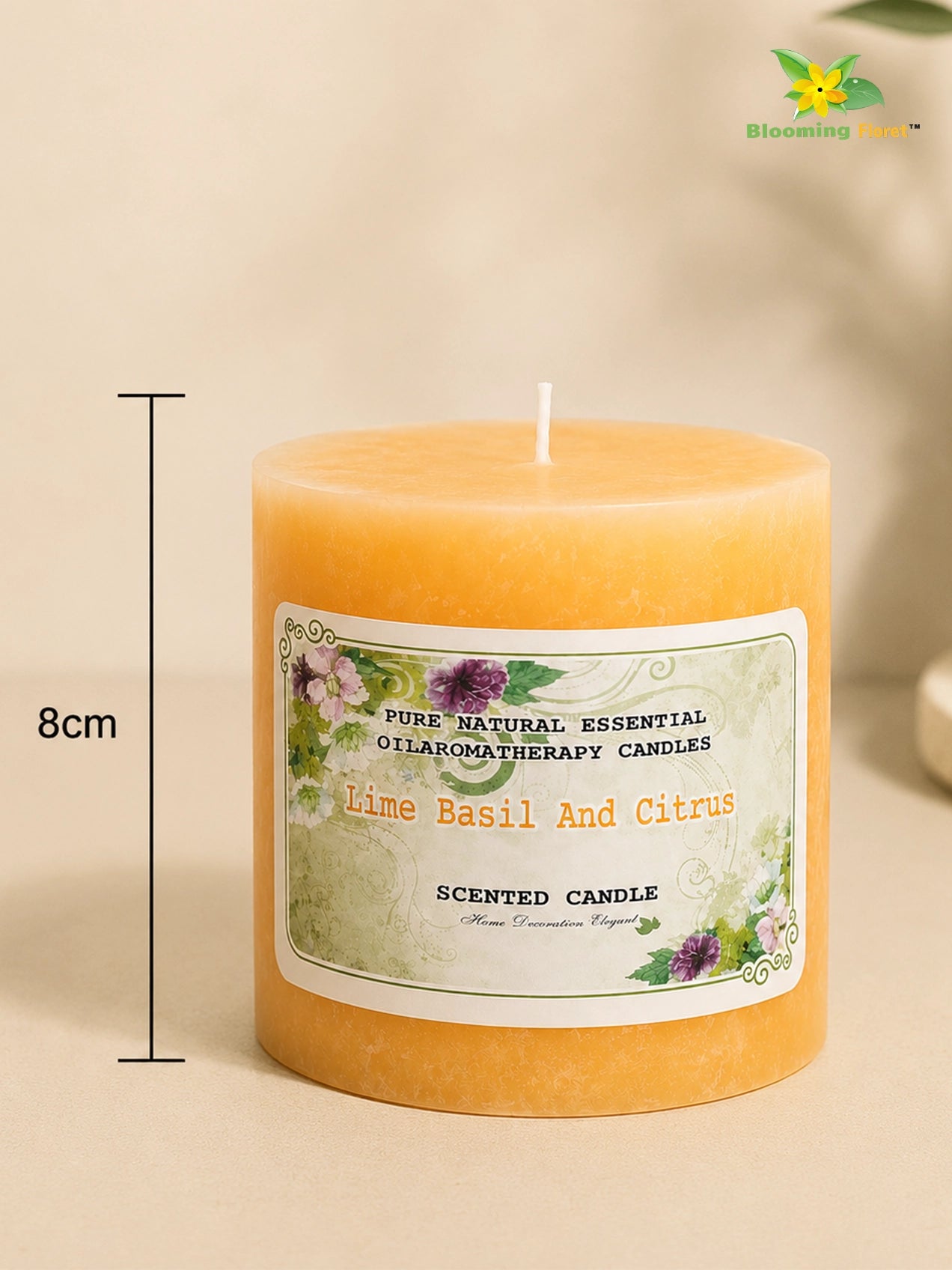 Lime Basil & Citrus Scented Pillar Candle | 8 cm | Set of 2