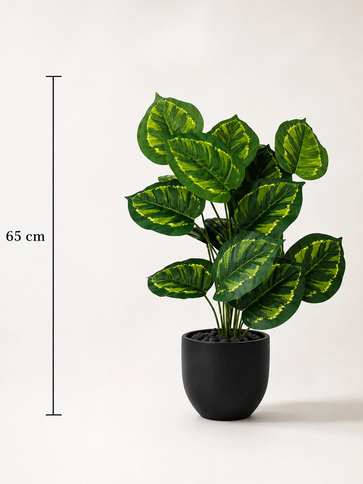 Artificial Philodendron Plant | Patterned Green Leaves | 65 cm | 18 Leaves | With Basic Pot