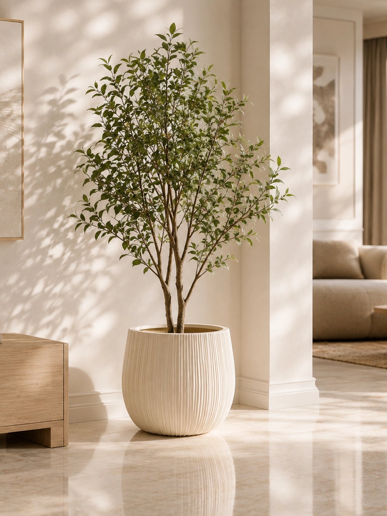 Ribbed Large Planter | Off White | 31 cm