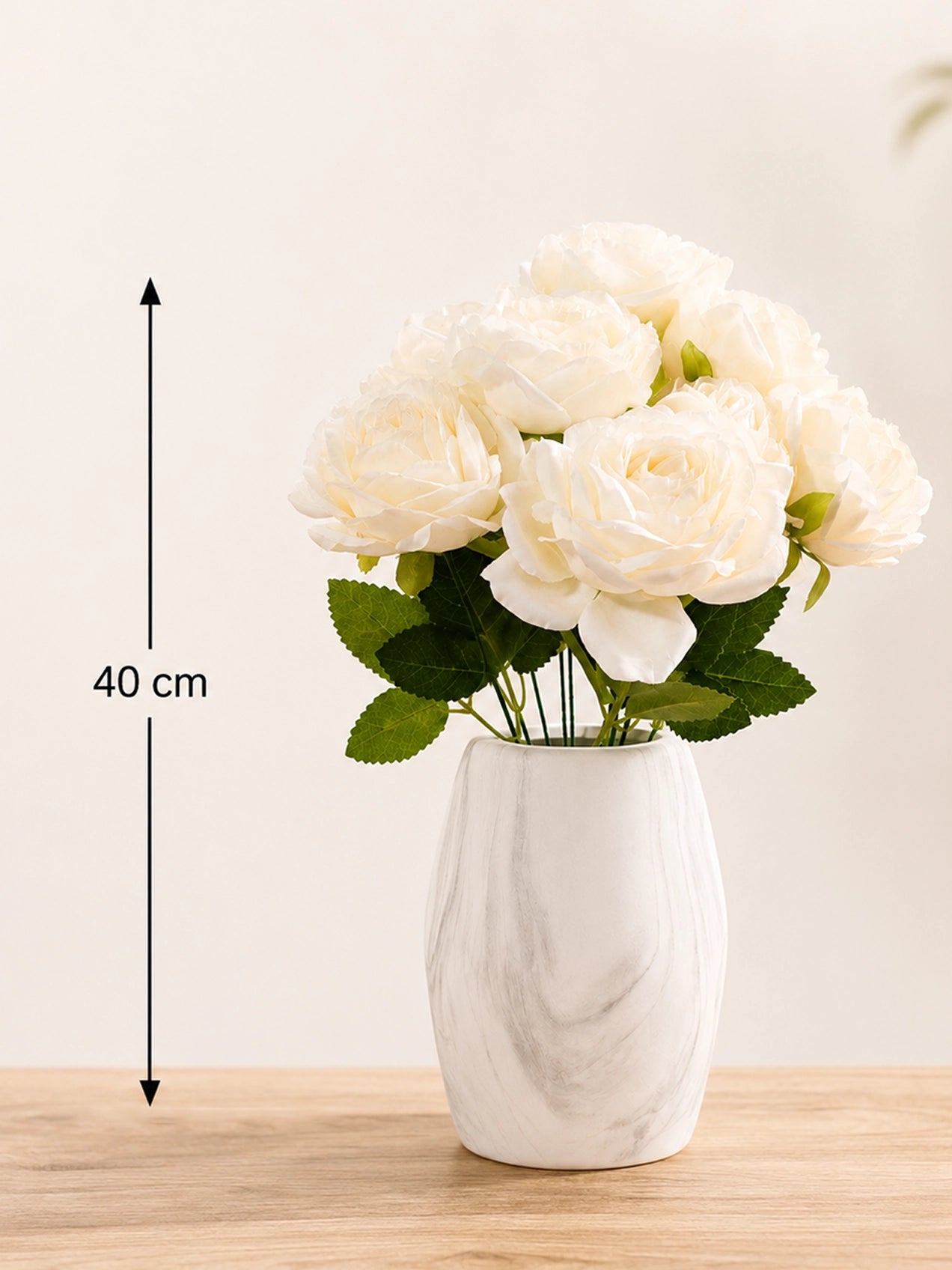 Artificial Rose Flower Bunch | White | 40 cm