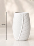 Leaf Impressed Ceramic Vase | White | 19 cm