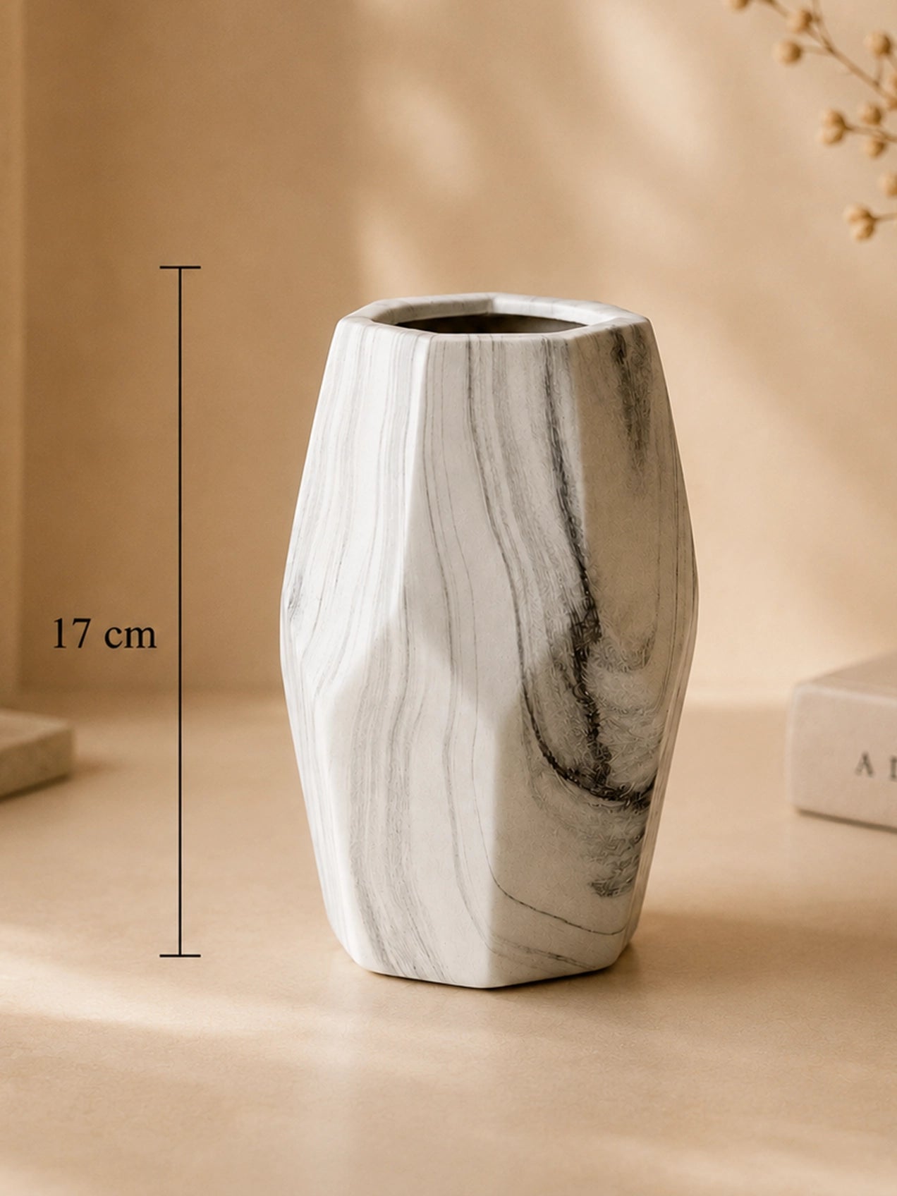 Pentagon Marble Ceramic Vase | Medium | 18 cm