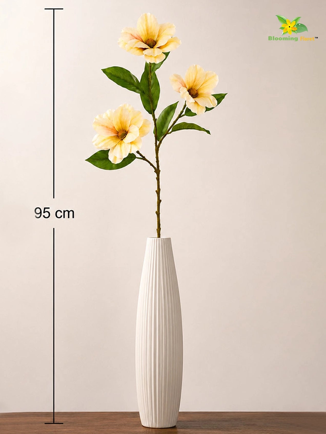 Magnolia Flower Stick | White, Yellow | 95 cm