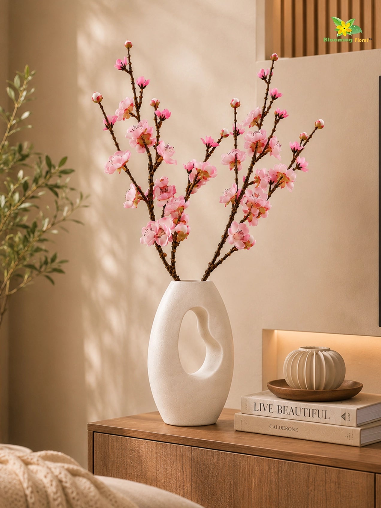 Artificial Plum Blossom Flower Stick | Pink | 60 cm | Set of 2