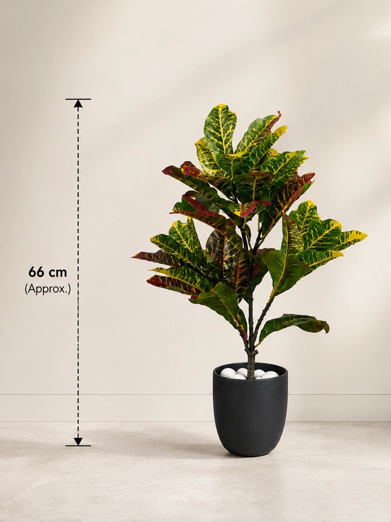 Artificial Croton Plant | 66 cm | 30 Leaves | With Basic Pot