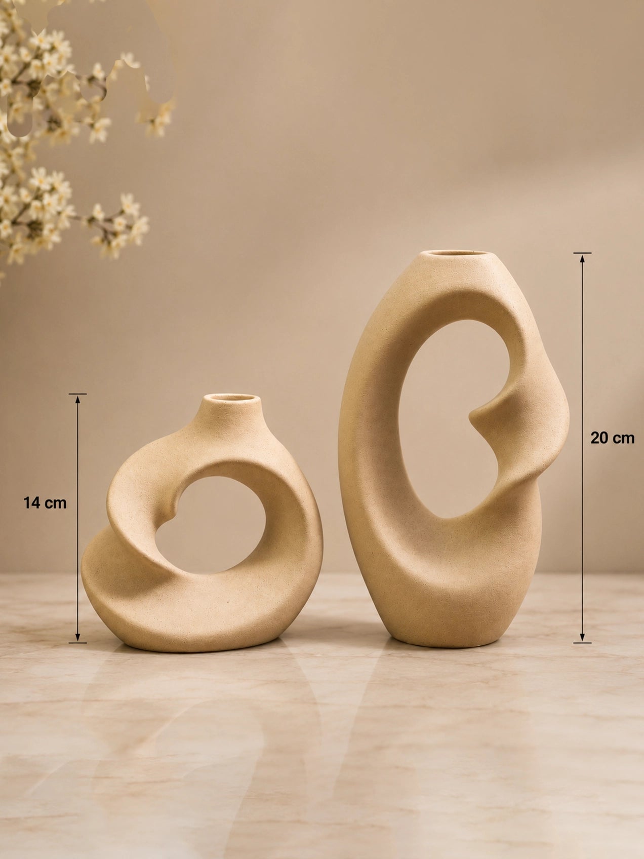Twist Craft Ceramic Vase | White | 14 cm, 20 cm | Set of 2