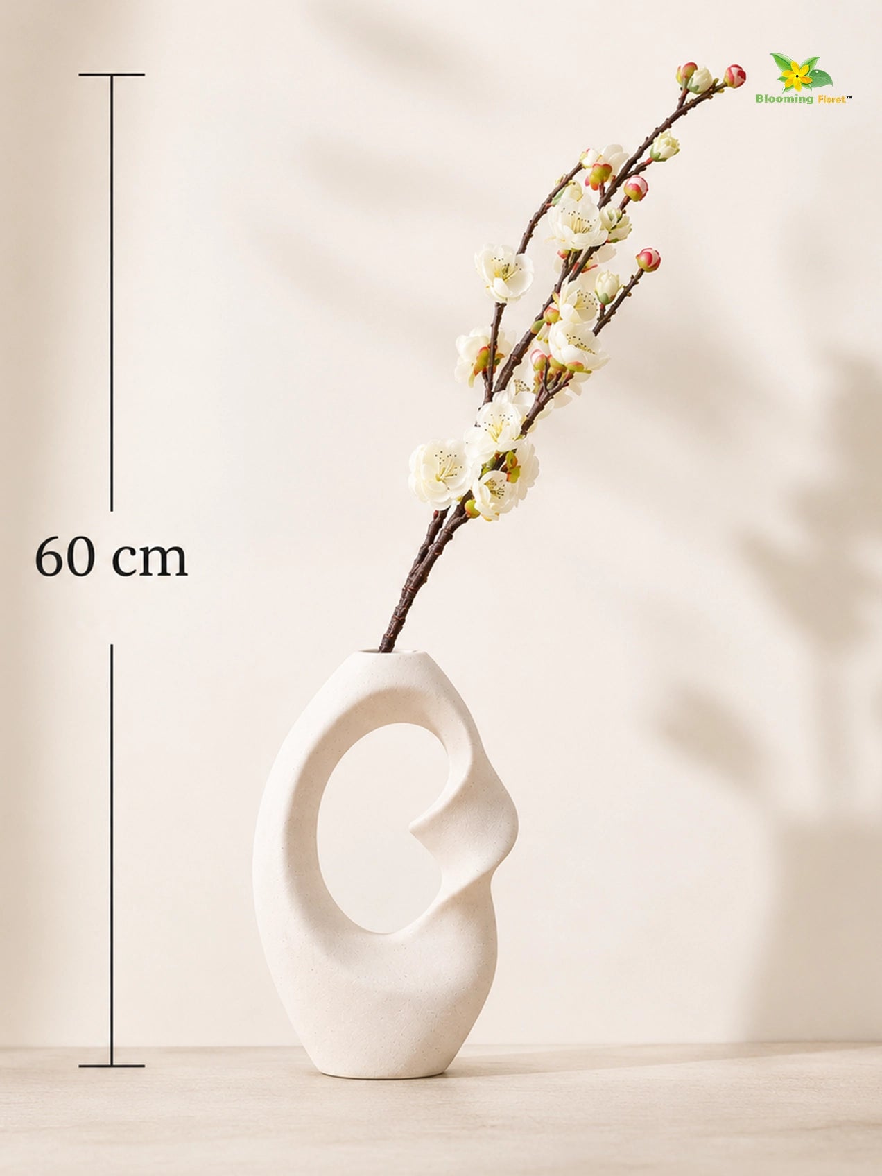 Artificial Plum Blossom Flower Stick | White | 60 cm | Set of 2