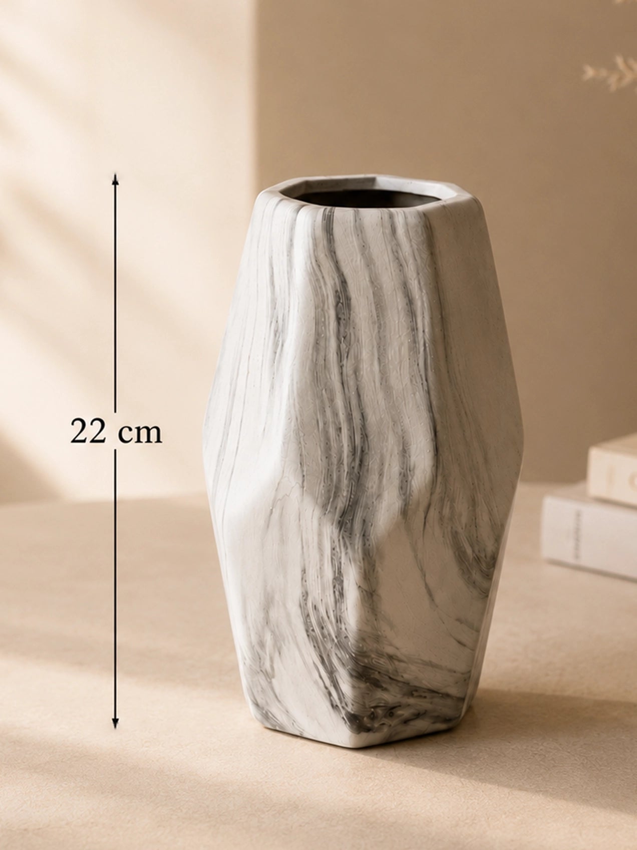 Pentagon Marble Ceramic Vase | Large | 22 cm