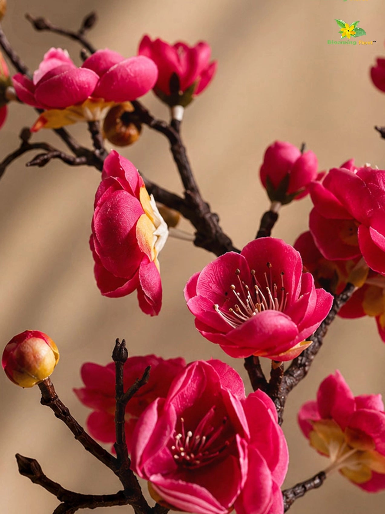 Small Plum Blossom Flower Stick | Dark Pink | 35 cm | Set of 2