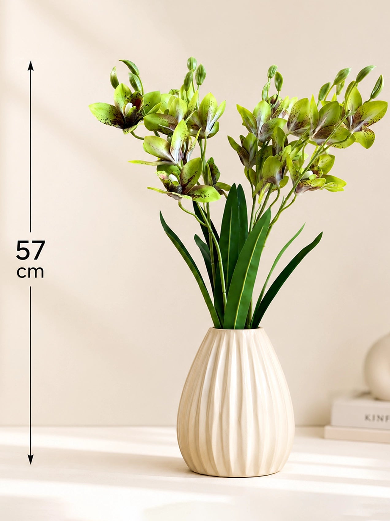 Artificial Cymbidium Orchid Flower Bunch | Green | 57 cm