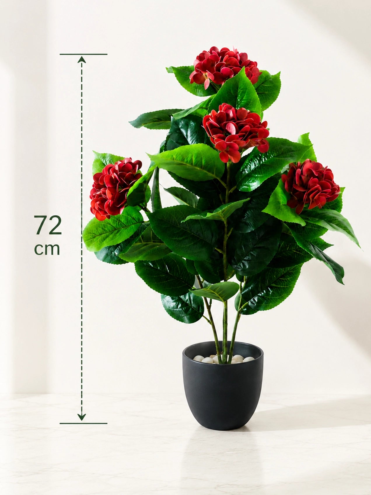 Artificial Hydrangea Flower Bunch | Red | 72 cm