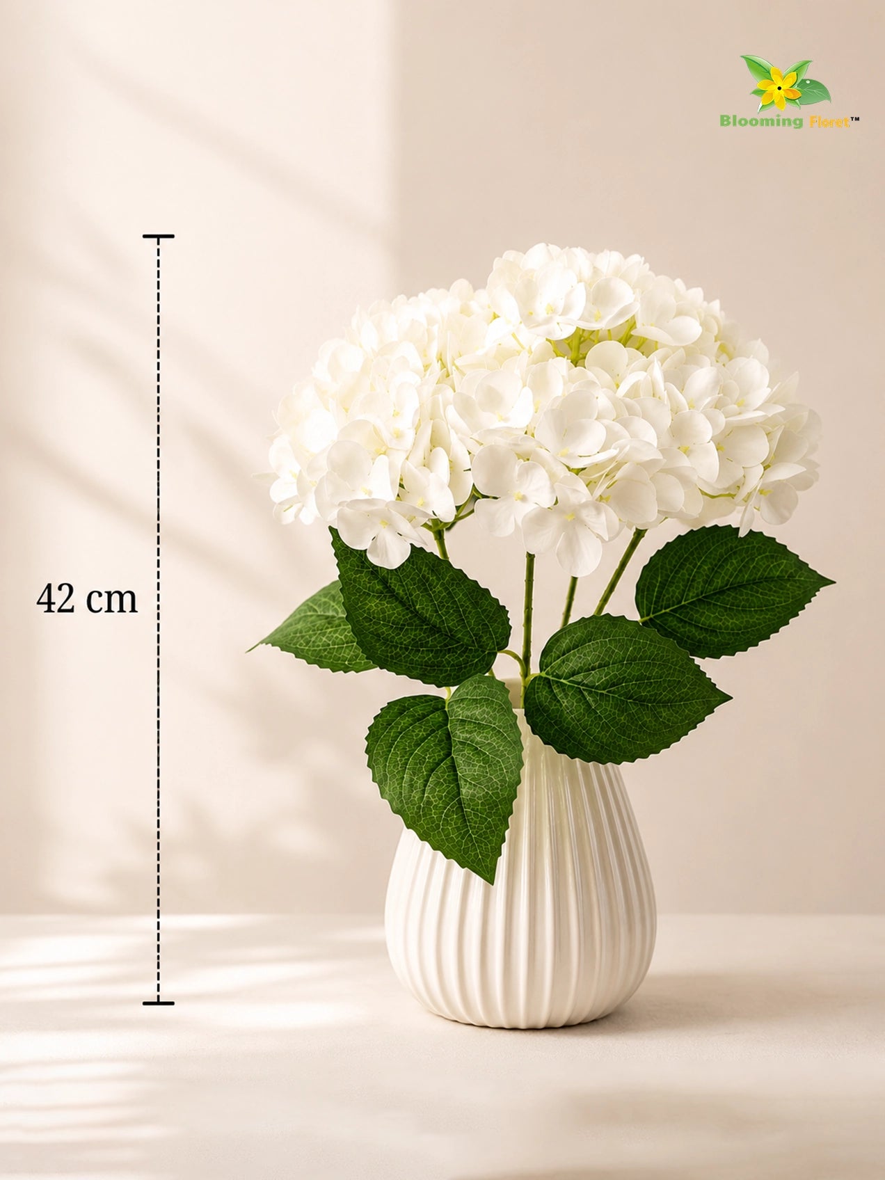 Artificial Hydrangea Flower Bunch | White | 42 cm