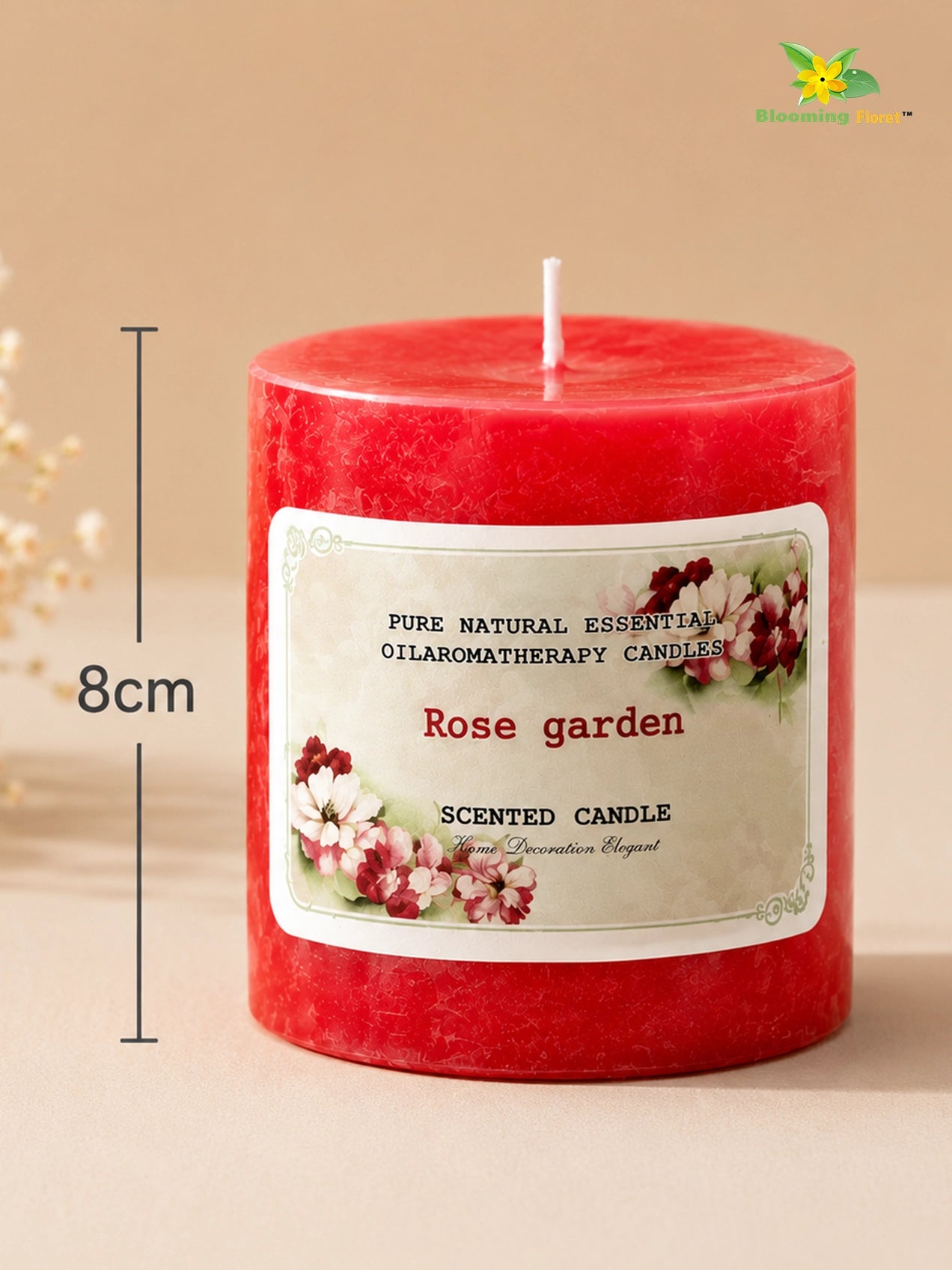 Rose Garden Scented Pillar Candle | 8 cm | Set of 1