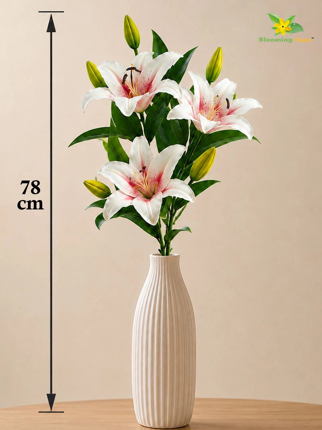 Artificial Lily Flower Stick | Pink & White | 78 cm