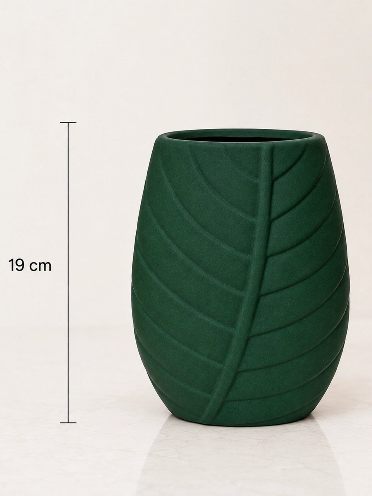 Leaf Impressed Ceramic Vase | Green | 19 cm