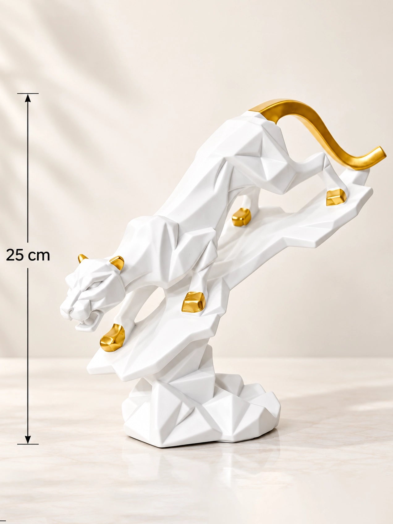 Modern Geometric Panther Sculpture | White | 25 cm