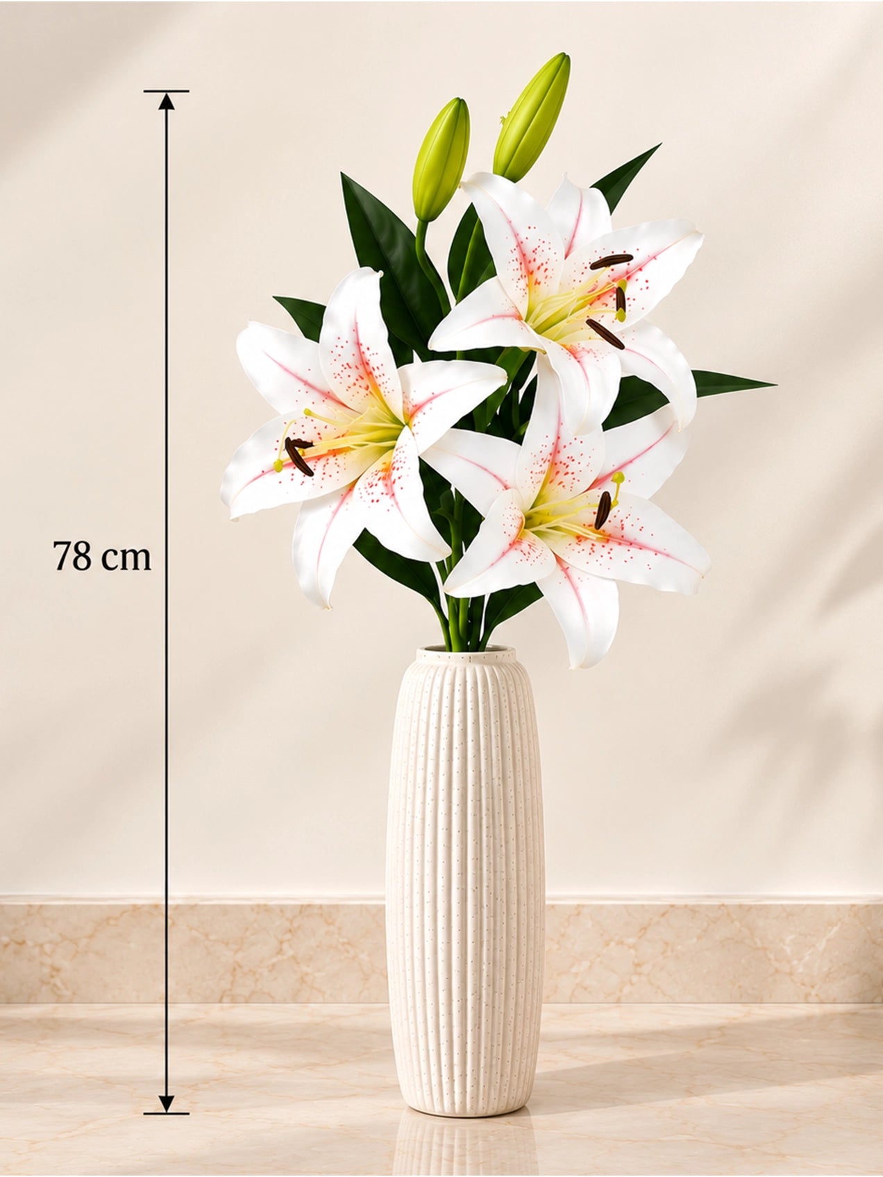Artificial Lily Flower Stick | White & Yellow | 88 cm | Set of 2