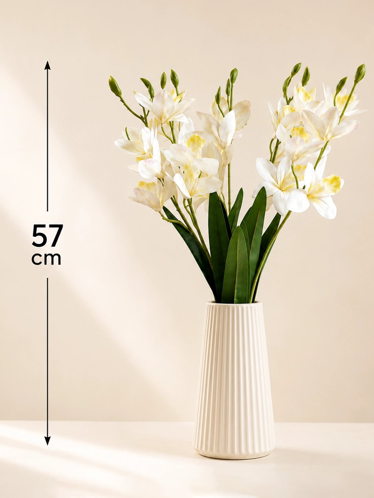 Artificial Cymbidium Orchid Flower Bunch | White | 57 cm