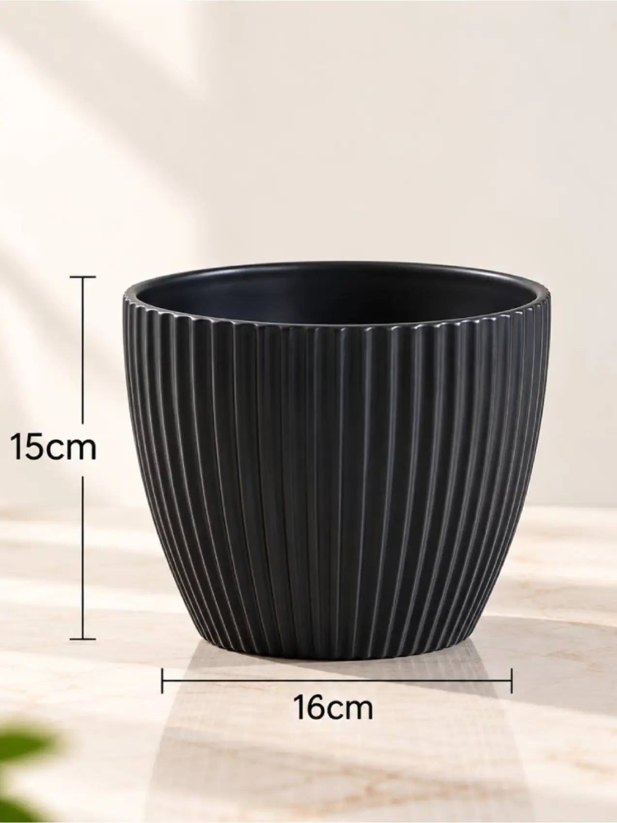 Elegant Ribbed Melamine Pot | Black | 15 cm | Set of 3