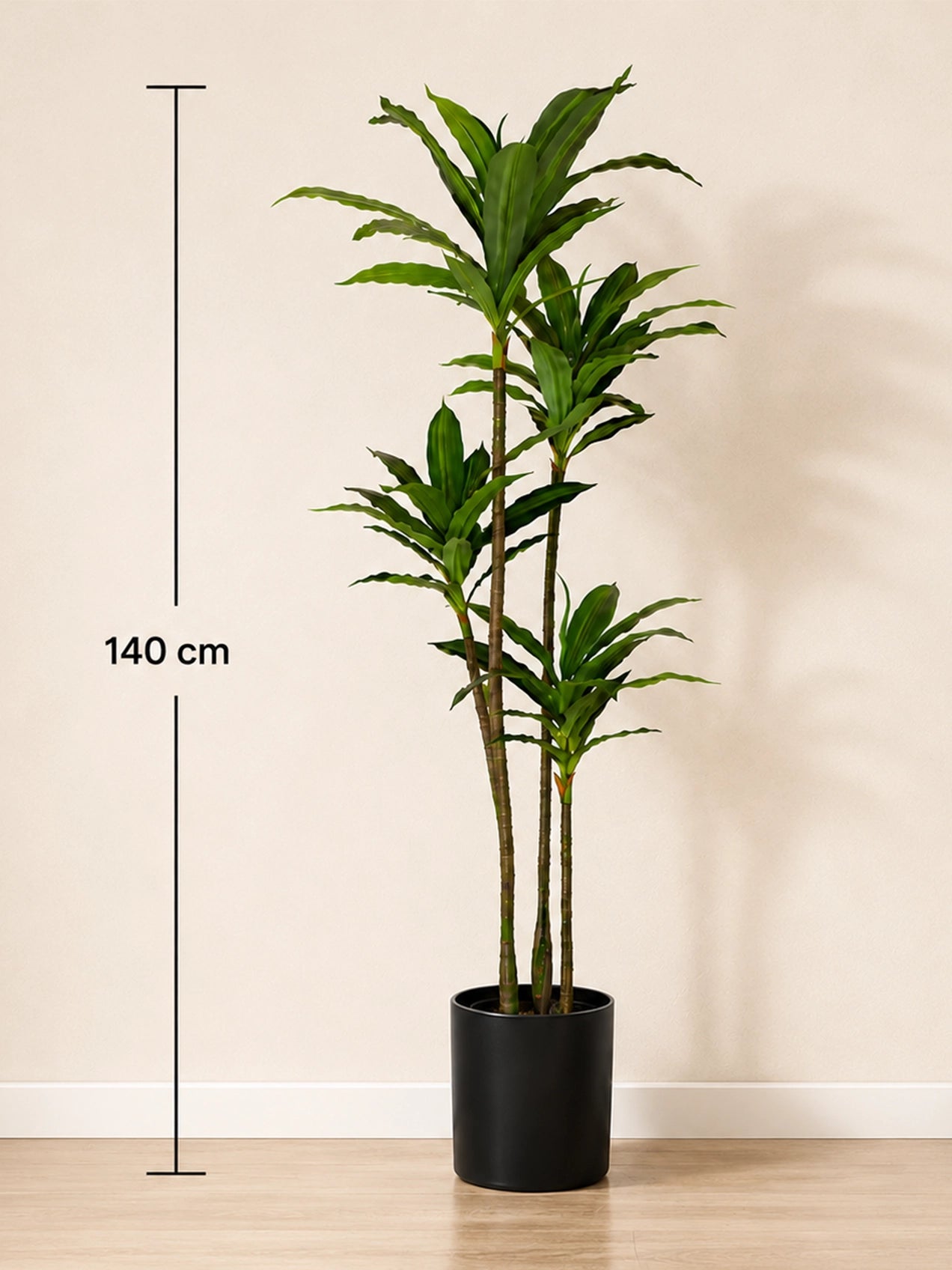 Premium Artificial Dracaena Plant | 140 cm | Green Stem Design | With Basic Pot