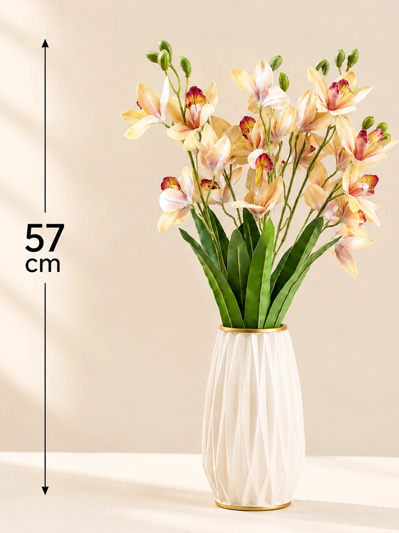 Artificial Cymbidium Orchid Flower Bunch | Peach | 57 cm